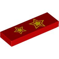 Lego Tile 1 x 3 with 2 Yellow Stars Print / Red