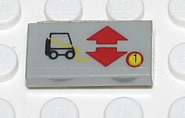 Lego Tile 1 x 2 with Forklift, Red Up and Down Arrows, and '1' in Circle Pattern (Sticker) - Set 8082