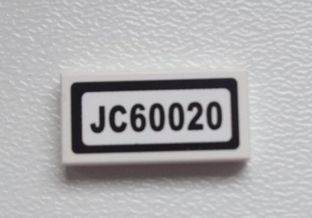 Lego Tile 1 x 2 with 'JC60020' Pattern (Sticker) - Set 60020 / White