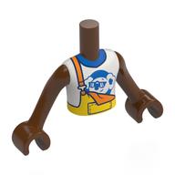 Lego Minidoll Torso Boy with Reddish Brown Arms and Hands with White Shirt, Blue Koala, Yellow Overall, Orange Straps Print