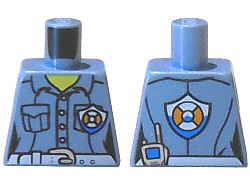 Lego Torso Coast Guard Female Shirt with Buttons, Pockets, White Belt and Badge Pattern / Sand Blue