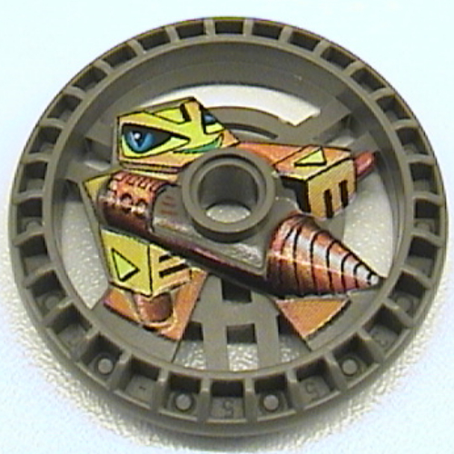Lego Technic Disc 5 x 5 Notched, Driller Print / Dark Gray