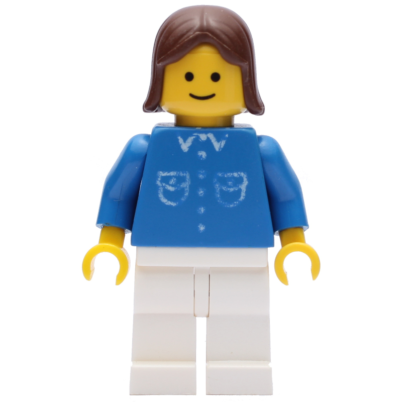Lego Blue Torso, White Legs, Brown Hair