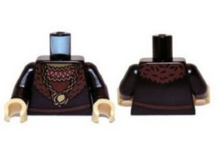 Lego Torso LotR Ruffled Shirt with Fur Collar and Gold Medallion Pattern (Grima) / Black Arms / Tan Hands