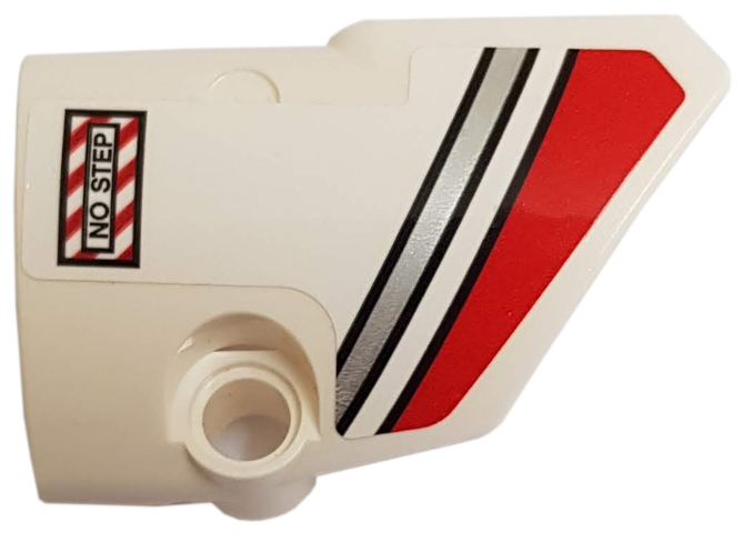 Lego Technic, Panel Fairing # 2 Small Smooth Short, Side B with Red and Silver Stripes and 'NO STEP' Pattern (Sticker) - Set 42057 / White