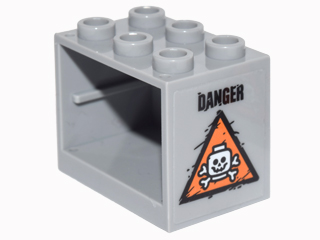Lego Container, Cupboard 2 x 3 x 2 - Hollow Studs with White Skull and Crossbones in Orange Triangle and Black 'DANGER' Pattern Right Side (Sticker) - Set 76050