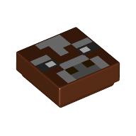 Lego Tile 1 x 1 with Pixelated Cow Face, Dark Bluish Grey/Light Bluish Grey print / Reddish Brown