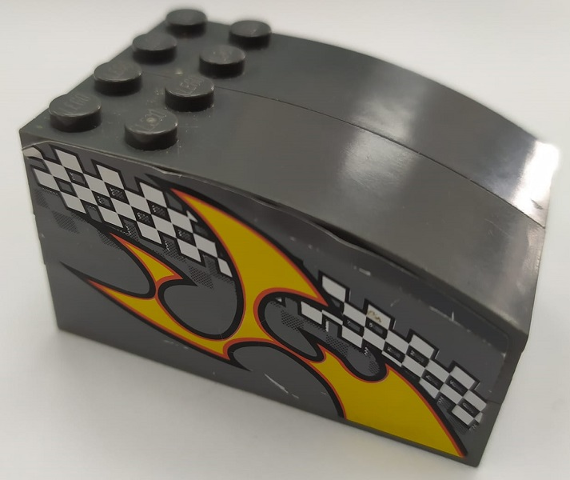 Lego Stickered Assembly 6 x 4 x 2 2/3 with Checkered Stripe and Flame Pattern on Both Sides (Stickers) - Set 8134