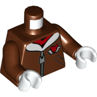 Lego Torso Coat with Zipper, White Fur, Red Mickey Mouse Logo with Wings Print, Reddish Brown Arms, White Hands