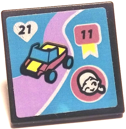 Lego Road Sign 2 x 2 Square with Open O Clip with Car on Lavender Road, '21' on Heart and '11' on Ribbon on Medium Azure Background Pattern (Sticker) - Set 41667 / Black