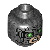 Lego Minifig Head Vulture, Face Mask, Green Eyes / Light Nougat Face Print / Pearl Titanium