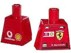 Lego Torso Racers Ferrari front, Vodafone back (Stickers) with R. Barrichello Name Pattern / Red