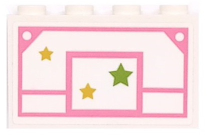 Lego Panel 1 x 4 x 2 with Side Supports - Hollow Studs with Bright Pink Basketball Backboard and 3 Stars Pattern (Sticker) - Set 41682 / White