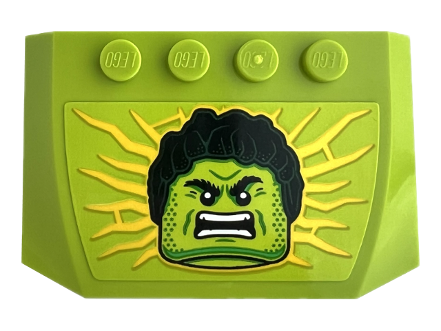 Lego Wedge 4 x 6 x 2/3 Triple Curved with Angry Hulk Face and Yellow Energy Rays Pattern (Sticker) - Set 76312