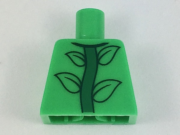 Lego Torso Plant Costume Shirt with Leaves on Green Stem Pattern / Bright Green