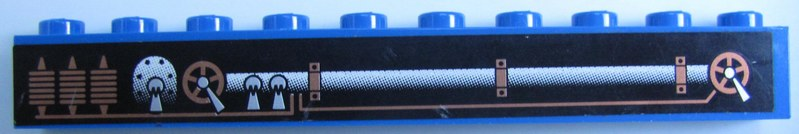 Lego Brick 1 x 10 with Engine and Pipes Pattern Model Left Side (Sticker) - My Own Train Sets / Blue