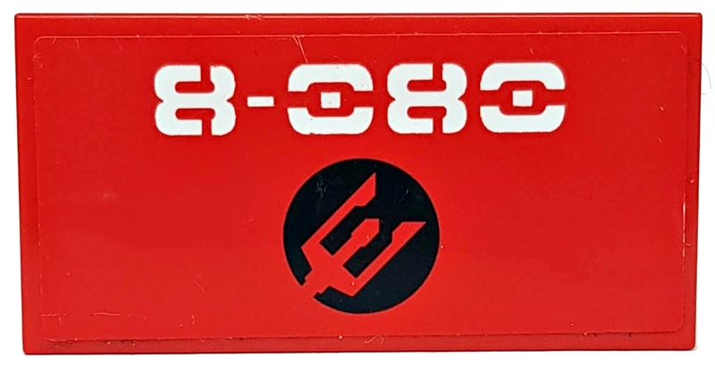 Lego Tile 2 x 4 with White '8-080' and Trident Pattern (Sticker) - Set 8080