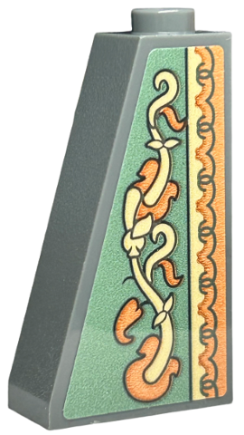 Lego Slope 75 2 x 1 x 3 - Hollow Stud with Wallpaper, Orange and Tan Vines, Leaves and Ornamental Geometric Border on Sand Green Background Pattern (Sticker) - Set 40579 / Dark Bluish Gray