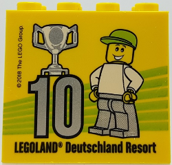 Lego Brick 2 x 4 x 3 with Besuchsmeister 10 Silver 2018 Legoland Deutschland Resort Pattern / Yellow