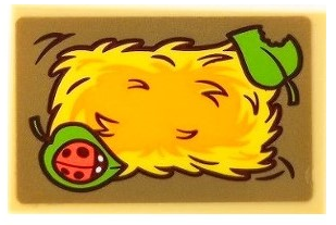 Lego Tile 2 x 3 with Hay, Lime Leaves and Coral Ladybug on Dark Tan Background Pattern (Sticker) - Set 41432