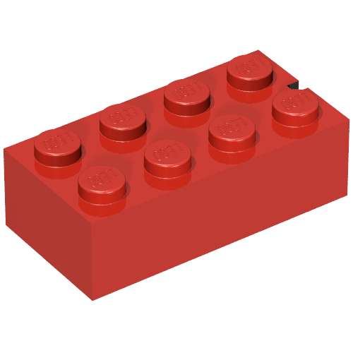 Lego Brick 2 x 4 without Bottom Tubes, Slotted (with 1 slot) / Red