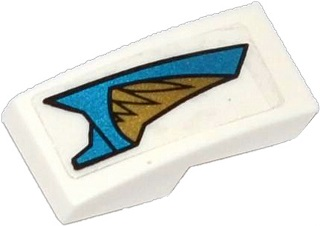 Lego Slope, Curved 2 x 1 x 2/3 with Blue and Gold Armor Plates and Gold Feathers Pattern Model Left Side (Sticker) - Set 70124