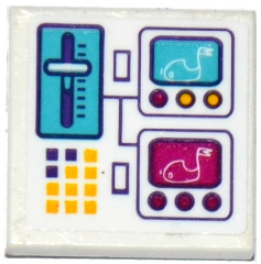Lego Tile 2 x 2 with Bumper Cars on Screen, Lever, Switches and Buttons Pattern (Sticker) - Set 41133