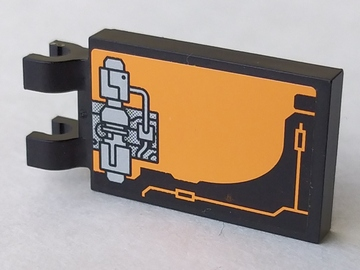 Lego Tile, Modified 2 x 3 with 2 U Clips with Silver Mechanical Pattern Model Left Side (Sticker) - Set 8970