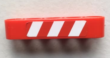 Lego Technic, Liftarm Thick 1 x 5 with Red and White Danger Stripes Pattern Model Left Side (Sticker) - Set 8294 / Red