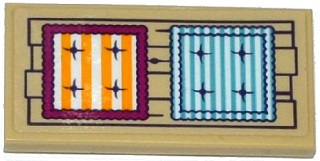 Lego Tile 2 x 4 with 2 Striped Cushions on Wooden Planks Pattern (Sticker) - Set 41122 / Tan