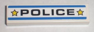 Lego Tile 1 x 4 with Black 'POLICE', Yellow Stars and Blue Stripes Pattern (Sticker) - Set 8211 / White