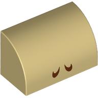 Lego Brick Curved 1 x 2 x 1 No Studs, Reddish Brown Lines (Nostrils) Print / Tan
