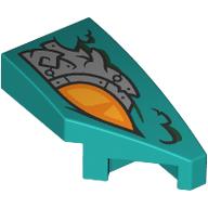 Lego Slope Curved 2 x 1 with Stud Notch Right with Orange Eye, Silver Armor Plating print