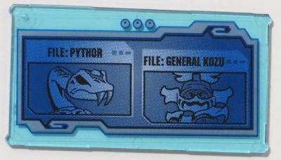 Lego Glass for Window 1 x 4 x 6 with Screen with 'FILE: PYTHOR' and 'FILE: GENERAL KOZU' Pattern (Sticker) - Set 70596 / Trans-Light Blue