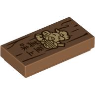 Lego Tile 1 x 2 with Pigsy Menu, Mandarin 'Supreme Delicious', Wood Grain Print / Medium Nougat