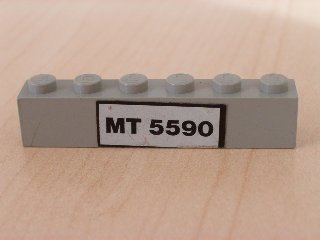 Lego Brick 1 x 6 with Black 'MT 5590' Pattern (Sticker) - Set 5590 / Light Gray