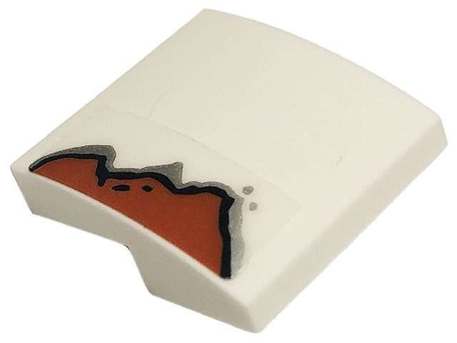 Lego Slope, Curved 2 x 2 x 2/3 with Rust Pattern on Left (Sticker) - Set 10274 / White