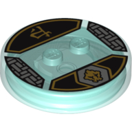 Lego Function Brick Round 4 x 4 x 2/3 with 2 Studs and Black and Gold Cole Symbol and Asian Character Print