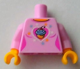 Lego Torso Female Top with Cupcake over Heart and Stars Pattern / Bright Pink Arms / Yellow Hands