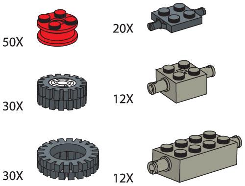 Lego Wheels (Tires hubs axle plates and bricks)