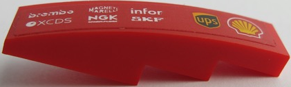 Lego Slope, Curved 4 x 1 with 'MAGNETI MARELLI', 'brembo', 'infor', 'SKF', 'ups', 'XCDS', 'NGK' and Shell Logo Pattern Model Right Side (Sticker) - Set 75879
