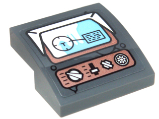 Lego Slope, Curved 2 x 2 x 2/3 with Target Display, White Switches and Buttons on Copper Plating Pattern (Sticker) - Set 70226