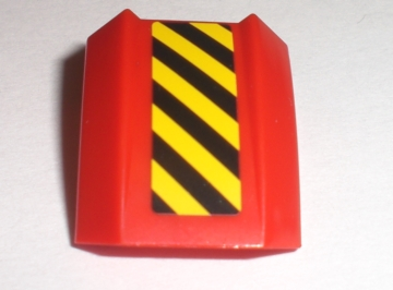 Lego Slope, Curved 2 x 2 Lip with Black and Yellow Danger Stripes Pattern Left (Sticker) - Set 7733 / Red