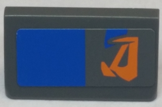 Lego Slope 30 1 x 2 x 2/3 with Orange Markings and Blue Rectangle Pattern Model Right Side (Sticker) - Set 7962 / Dark Bluish Gray