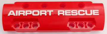 Lego Technic, Panel Curved 11 x 3 with 10 Pin Holes through Panel Surface with White 'AIRPORT RESCUE' Pattern (Sticker) - Set 42068 / Red