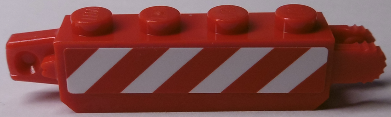 Lego Hinge Brick 1 x 4 Locking with Red and White Danger Stripes Pattern on Both Sides (Stickers) - Set 60181 / Red