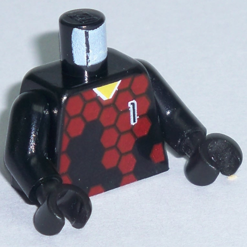 Lego Torso Soccer Goalie Red Hexagons and '1' Print, Black Arms and Hands / Black