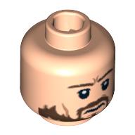 Lego Minifig Head Admiral Norrington, Ragged Brown Beard Smiling / Frowning Print / Light Nougat