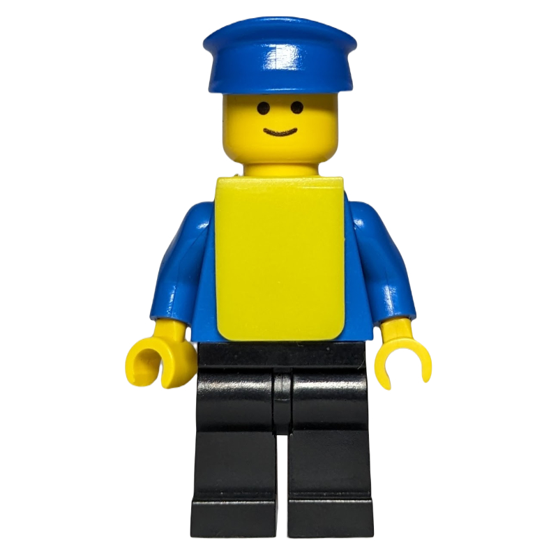 Lego Man, Plain Blue Torso, Black Legs, Blue Hat, Yellow Vest
