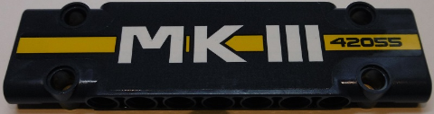 Lego Technic, Panel Plate 3 x 11 x 1 with 'MKIII 42055' on Dark Blue and Yellow Stripe Pattern (Sticker) - Set 42055 / Dark Blue